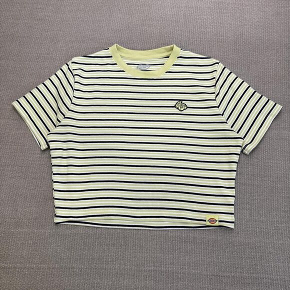 Dickies Tops - Cropped Y2K Dickies tri striped tee light green black, white thick cotton jersey